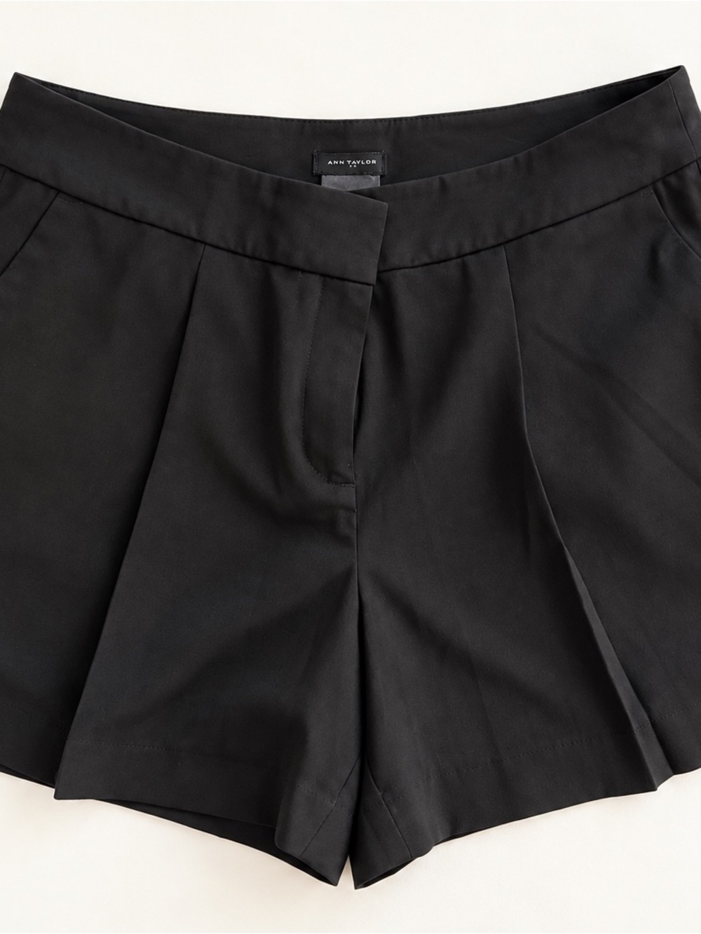 Ann Taylor Black High-Waist Tailored Pleat Shorts
